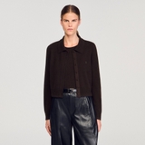 Áo len SANDRO nâu dài tay logo ngực