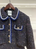 Set SANDRO dạ tweed viền xanh trắng