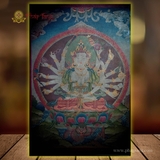 Thangka Đức Chuẩn Đề vẽ tay Tu viện Gompa 87x67