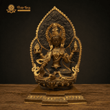 Tượng Đức Cát Tường Thiên Nữ Ngự Tòa Sen Đồng Thế Hiếm Nepal 32cm