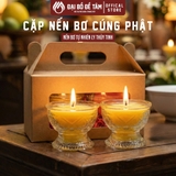 Cặp Nến Bơ Tự Nhiên Ly Thủy Tinh 8H (Đỏ/Vàng)