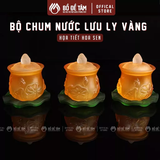 Bộ 3 Chum Nước Lưu Ly Thờ Cúng Màu Vàng Hổ Phách Cao Cấp