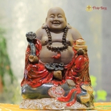 Tượng Đức Di Lặc ôm gậy như ý gốm Bát Tràng