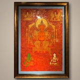Tranh Thangka Đức Bồ Tát Di Lặc (Maitreya) Nền Đỏ 65x90cm | Pháp Tạng