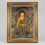 Tranh Thangka Đức Phật Thích Ca Nền Đen Vẽ Vàng 117x155cm | Pháp Tạng