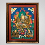 Tranh Thangka Đức Guru Rinpoche – Đức Liên Hoa Sanh Màu Sắc Khoáng Sản Vẽ Vàng 62×79cm | Pháp Tạng