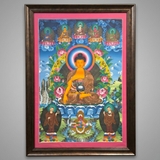 Tranh Thangka Đức Phật Thích Ca Mâu Ni & Ngũ Phương Phật – Shakyamuni 92×65cm | Pháp Tạng