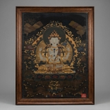 Tranh Thangka Đức Quan Âm Tứ Thủ Nền Đen Vẽ Vàng 110x143cm | Pháp Tạng