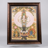 Tranh Thangka Quan Âm Thập Nhất Diện Tam Tôn 50x60cm | Pháp Tạng
