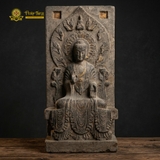 Tượng Phật Thích Ca Đá Xanh Xưa Hào Quang 70cm 50kg