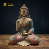 Tượng Phật Thích Ca Đồng Khảm Đá Quý Phong Cách Mật Tông 20.5cm