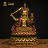 Tượng Đức Văn Thù Sư Lợi đồng Pháp Lam 32cm