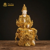 Tượng Bồ Tát Văn Thù Sư Lợi Gỗ Mít Dát Vàng 100cm | Pháp Tạng