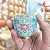 Tách Trà Pháp Lang Thái Sứ Cảnh Đức Nền Xanh Biển 50ml