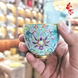 Tách Trà Pháp Lang Thái Sứ Cảnh Đức Nền Xanh Biển 50ml