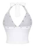 SISTERS Áo croptop cổ yếm hở lưng đính mắt cáo Jolene - Trắng