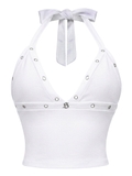 SISTERS Áo croptop cổ yếm hở lưng đính mắt cáo Jolene - Trắng