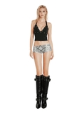 SISTERS Áo croptop cổ yếm hở lưng đính mắt cáo Jolene - Đen