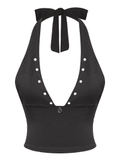 SISTERS Áo croptop cổ yếm dây lưng thắt nơ Belinda - Đen