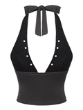 SISTERS Áo croptop cổ yếm dây lưng thắt nơ Belinda - Đen