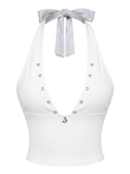 SISTERS Áo croptop cổ yếm dây lưng thắt nơ Belinda - Trắng
