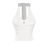 SISTERS Áo croptop cổ yếm cột nơ to Jenner