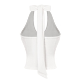 SISTERS Áo croptop cổ yếm cột nơ to Jenner