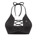 SISTERS Áo croptop cổ yếm đan dây ngực Seine