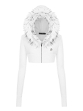SISTERS Áo khoác croptop nỉ mũ lông Vesper - Trắng