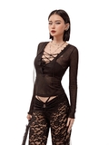 SISTERS Áo xuyên thấu đan dây ngực Linen