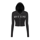 SISTERS Set áo khoác quần dài lưng lật ép đá Caspian - Đen