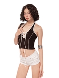 Sisters Áo croptop cổ yếm đan dây ngực Caridwen