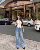 Quần Jeans đính đá cao cấp dáng suông ống rộng Hack dáng cực đỉnh thương hiệu GOOTIK Fashion