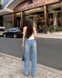 Quần Jeans đính đá cao cấp dáng suông ống rộng Hack dáng cực đỉnh thương hiệu GOOTIK Fashion