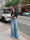Quần Jeans Mỏng Ống Loe Rộng Phối Tua Rua Độc Đáo Thương Hiệu GOOTIK Fashion