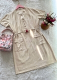 Đầm Linen Thắt Eo Xinh Xắn - Màu Kem FS