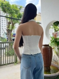 Áo Corset Cổ Yếm Trắng Kaki – Thanh Lịch & Quyến Rũ AW-029