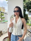 Áo Corset Cổ Yếm Trắng Kaki – Thanh Lịch & Quyến Rũ AW-029