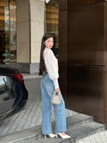 Quần Jeans đính đá cao cấp dáng suông ống rộng Hack dáng cực đỉnh thương hiệu GOOTIK Fashion