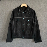 Áo Khoác LV Denim Black Đính Đá
