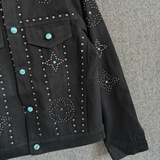 Áo Khoác LV Denim Black Đính Đá