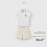 (6M-2Y) NOUS - Bộ cộc tay màu be phối quần kẻ ngang thêu họa tiết 18M - SS26.T7A