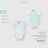 (0M-9M) NOUS - Set 2 bodysuit cộc màu trắng kẻ sọc và màu xanh in họa tiết - 6-9M