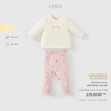 (9M-2Y) NOUS - Bộ dài tay áo be quần hồng in họa tiết - 2-3Y