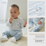 (9M-2Y) NOUS - Bộ dài tay áo kẻ ngang xanh biển thêu họa tiết - 12-18M