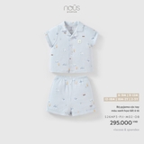 (6M-2Y) NOUS - Bộ pyjama cộc tay màu xanh họa tiết ô tô - 12-18M