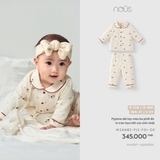 (6M-2Y) NOUS - Pyjama dài tay màu be phối đỏ in tràn họa tiết cún sinh nhật - 2-3Y
