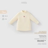 (6M-2Y) NOUS - Áo dài tay cổ 3cm màu be thêu chó - 12-18M