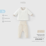 (0M-9M) NOUS - Bộ dài tay áo trắng phối quần kẻ nâu - SS26.T9A