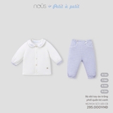 (0M-9M) NOUS - Bộ dài tay áo trắng phối quần kẻ xanh 9M - 9-12M